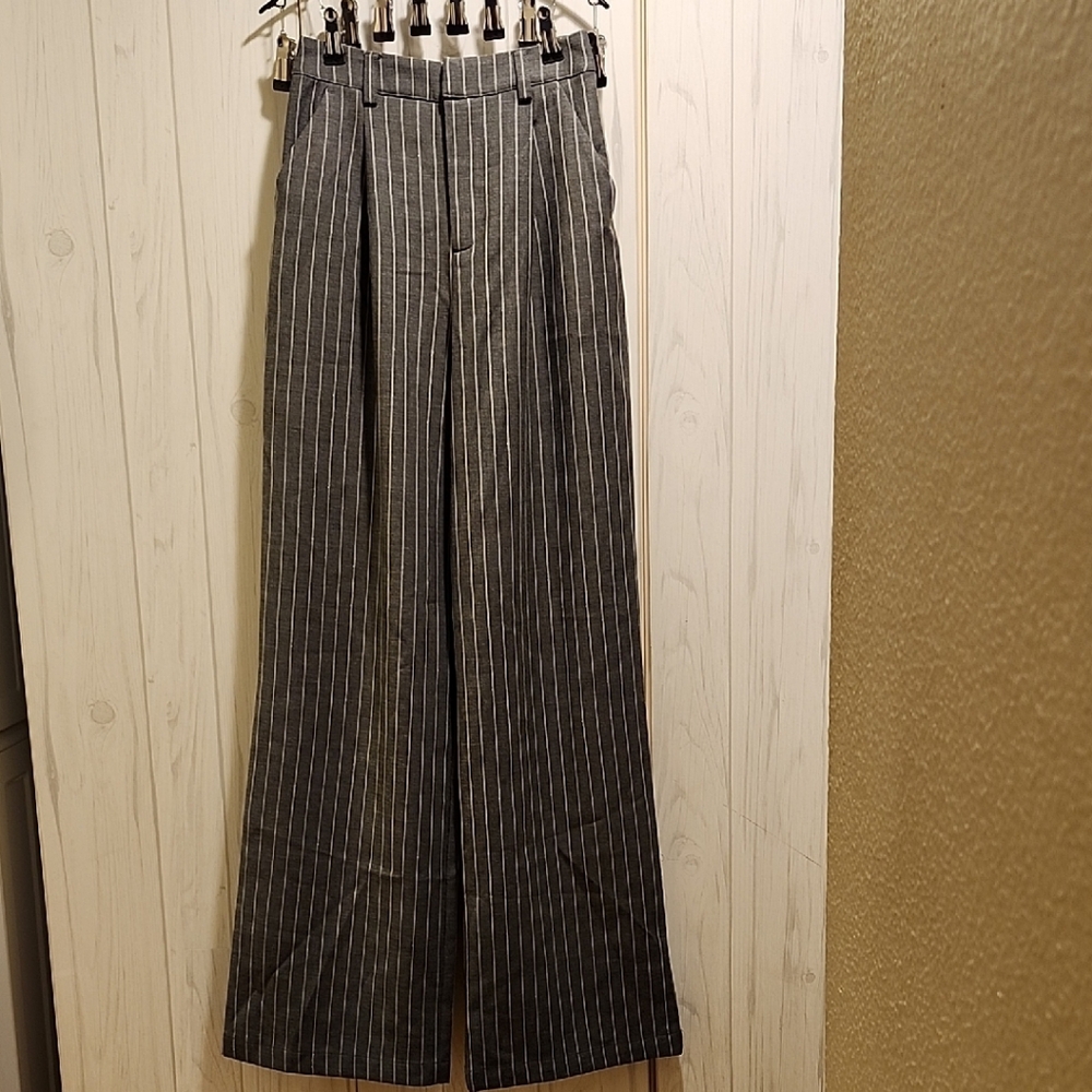 Elegant Charcoal Striped Dress Pants Women